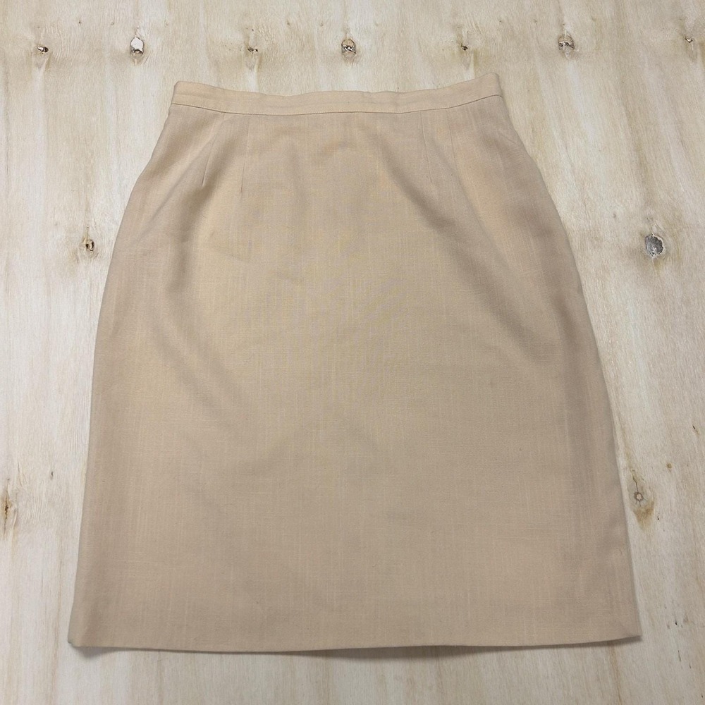 Vintage Isaac Hazan Skirt Womens 16 Beige Solid Pencil Knee Length Lined Work